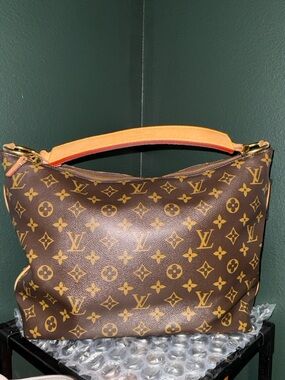 Louis Vuitton Sully Brown Monogram Hobo Bag with Gold Hardware